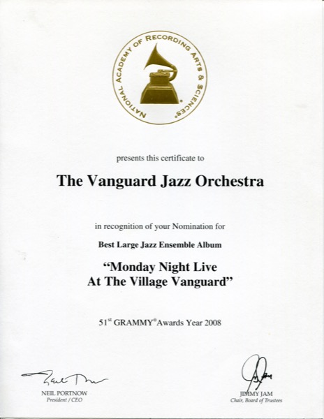 2008 Grammy Letter - Vanguard, Best Large Ensemble